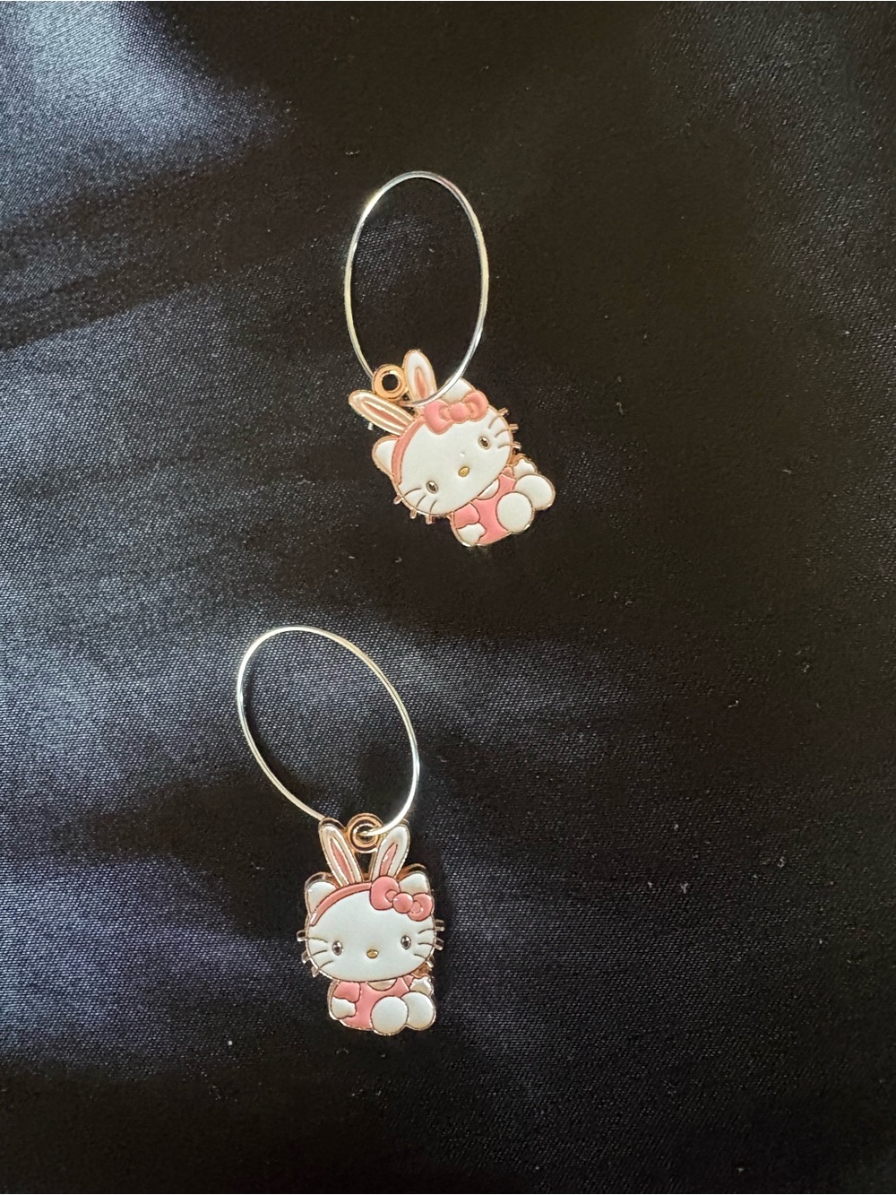 Hello Kitty Pink and White Bunny Charm Hoop Earrings
